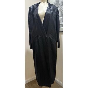 Maggie Lawrence Long Jacket Sz M Black Snake Skin Print Buttons Vintage 1980s